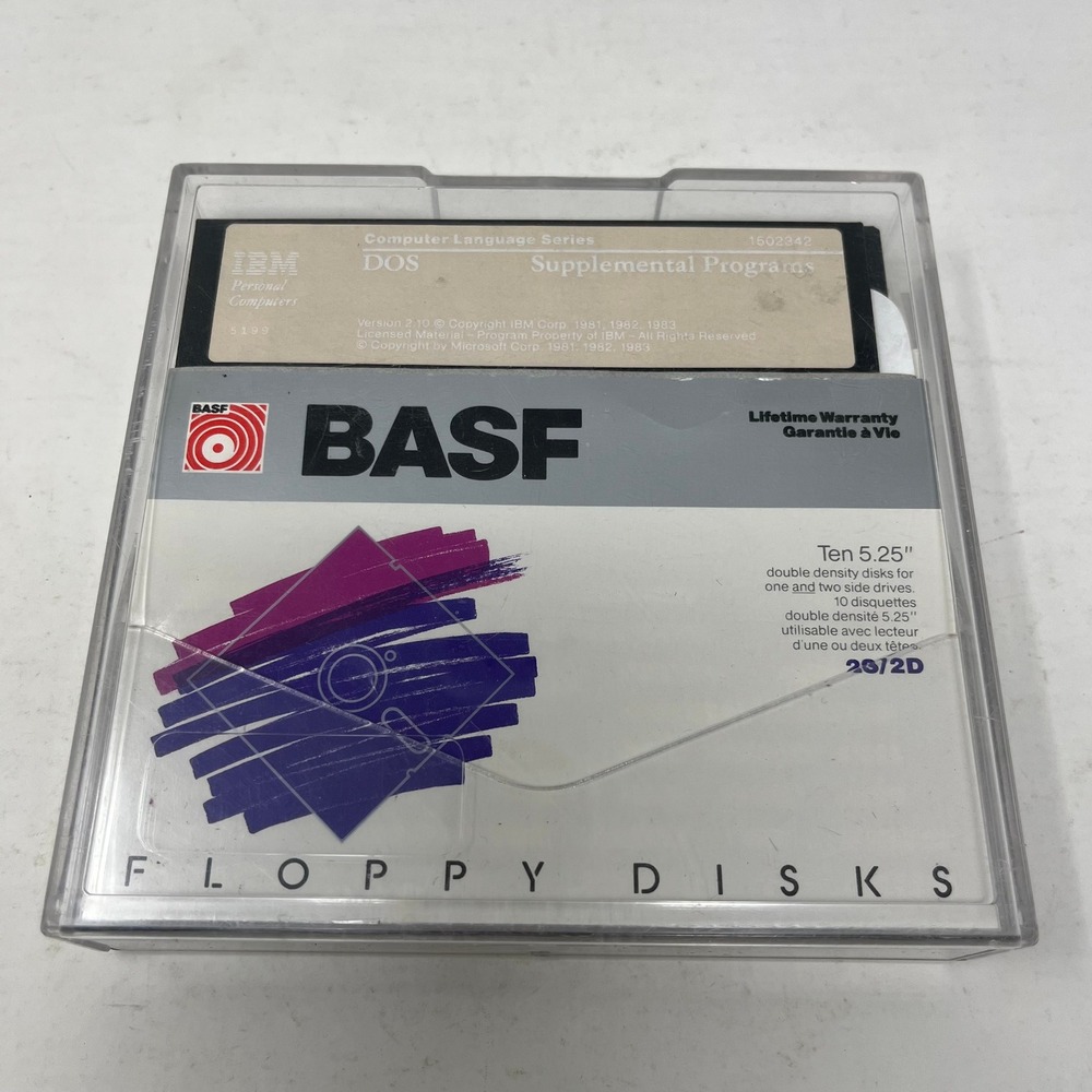 Vintage BASF 5.25 Floppy‎ Disks IBM DOS Supplemental Programs 2.10 Case 2S/2D